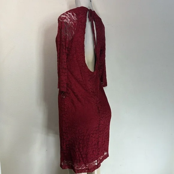 (N3) Wishes Wishes Wishes Red vintage Lace Long Sleeve Dress, Sz L - Picture 4 of 10
